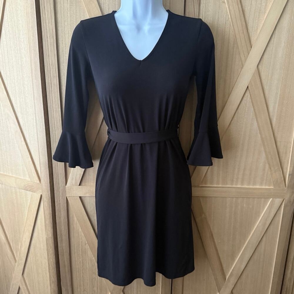 Banana Republic Black Flutter Sleeve Dress with Belt Petite XXS
